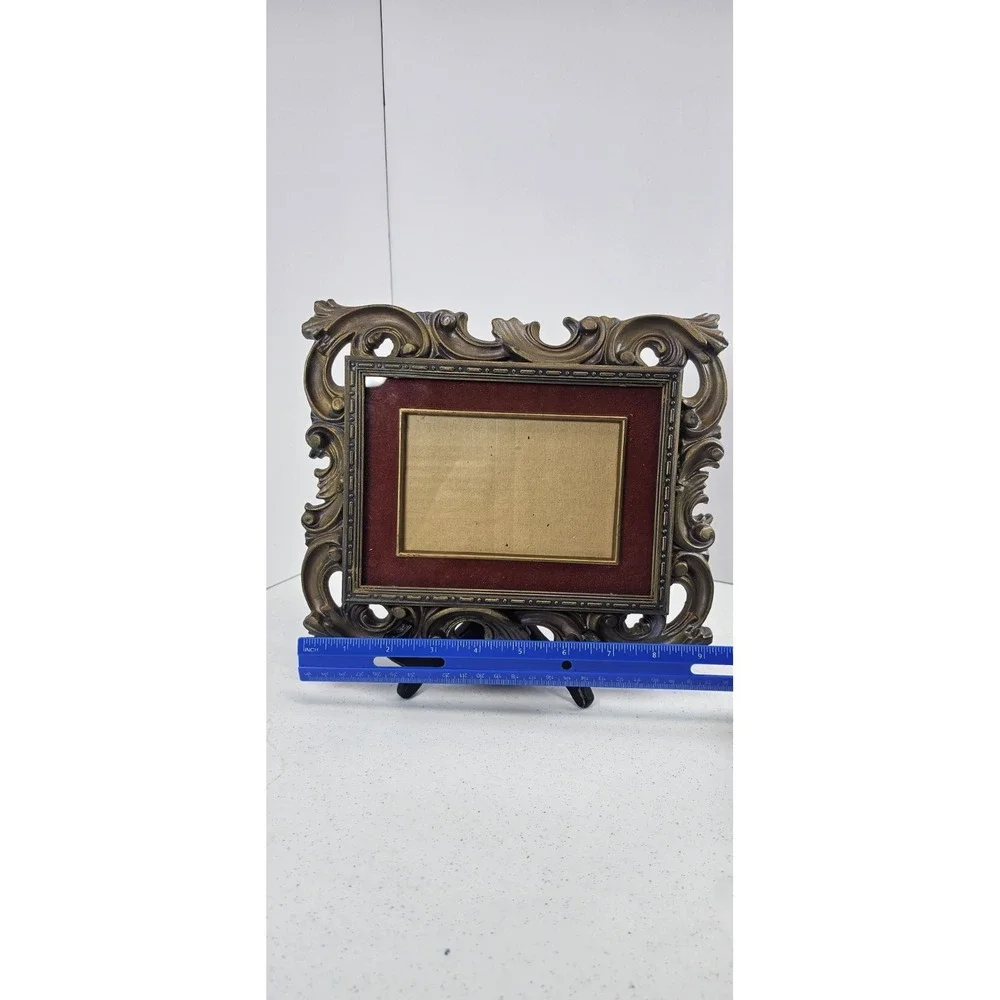 VTG Syroco‎ Style Ornate Picture Frame Burgundy Gold Hollywood Regency 5 x 3.25